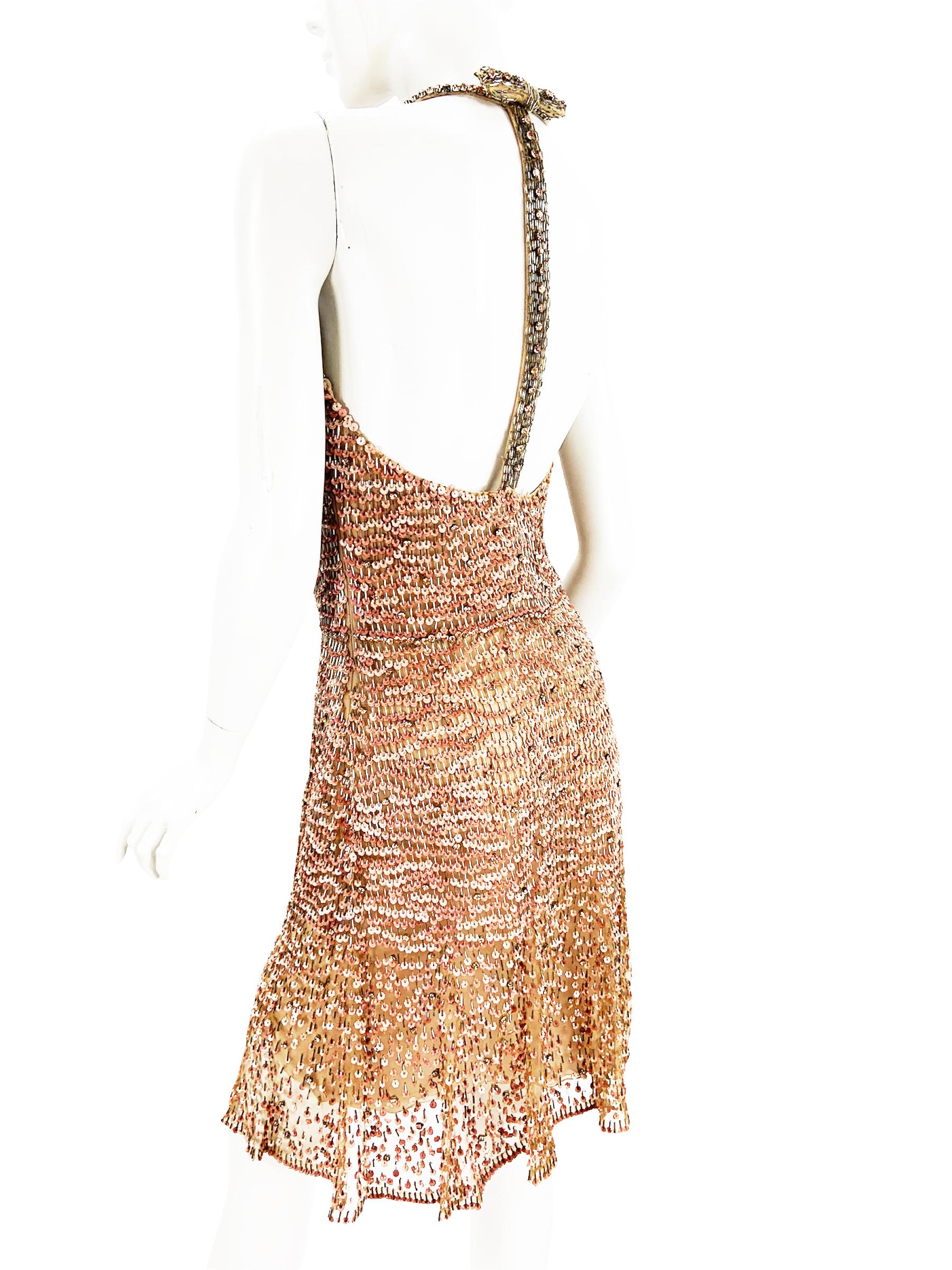 NWT Vintage Valentino Fully Beaded Blush Pink Open Back Cocktail Dress It 40 Neuf - En vente à Montgomery, TX