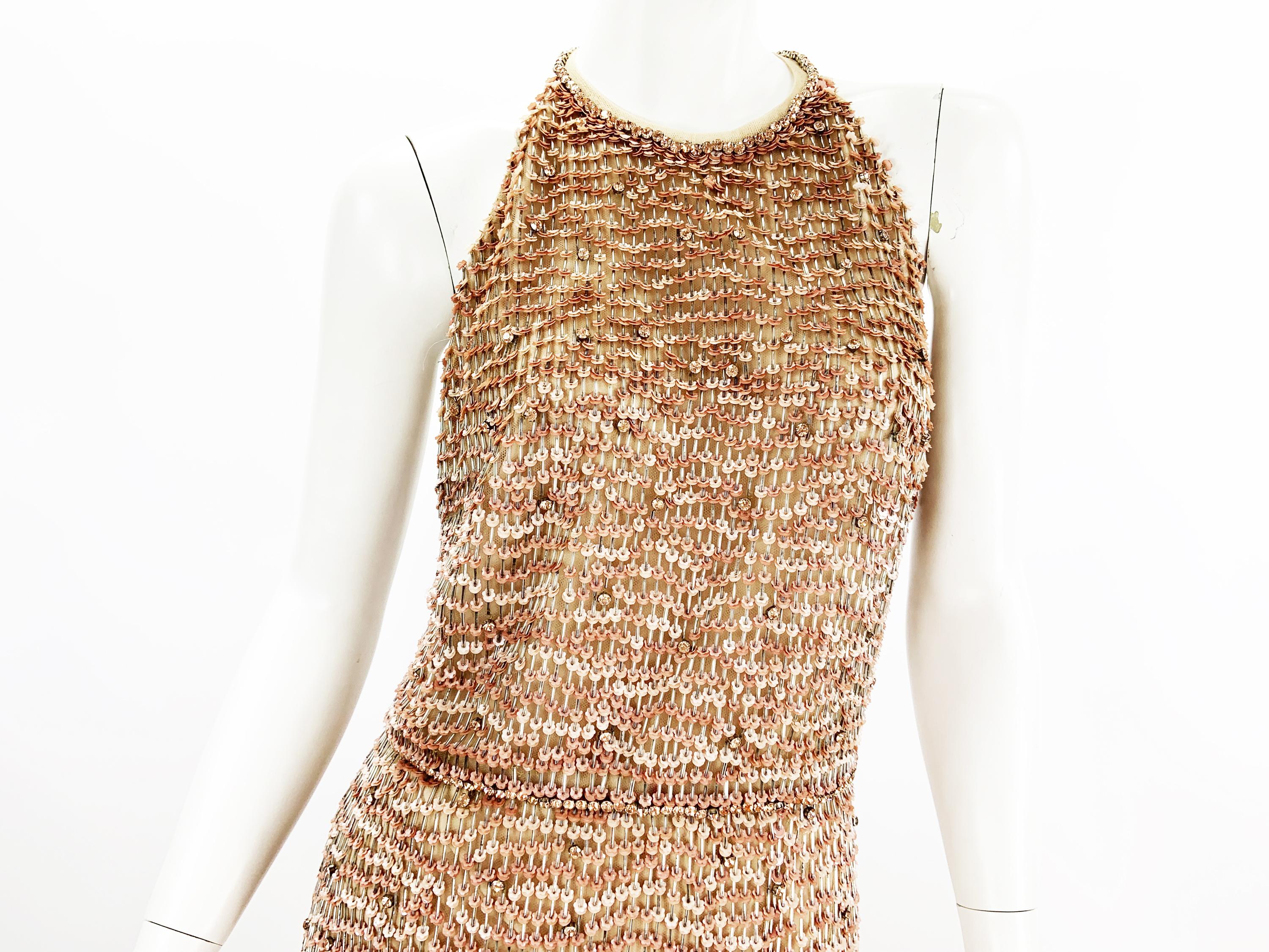 NWT Vintage Valentino Fully Beaded Blush Pink Open Back Cocktail Dress It 40 Pour femmes en vente