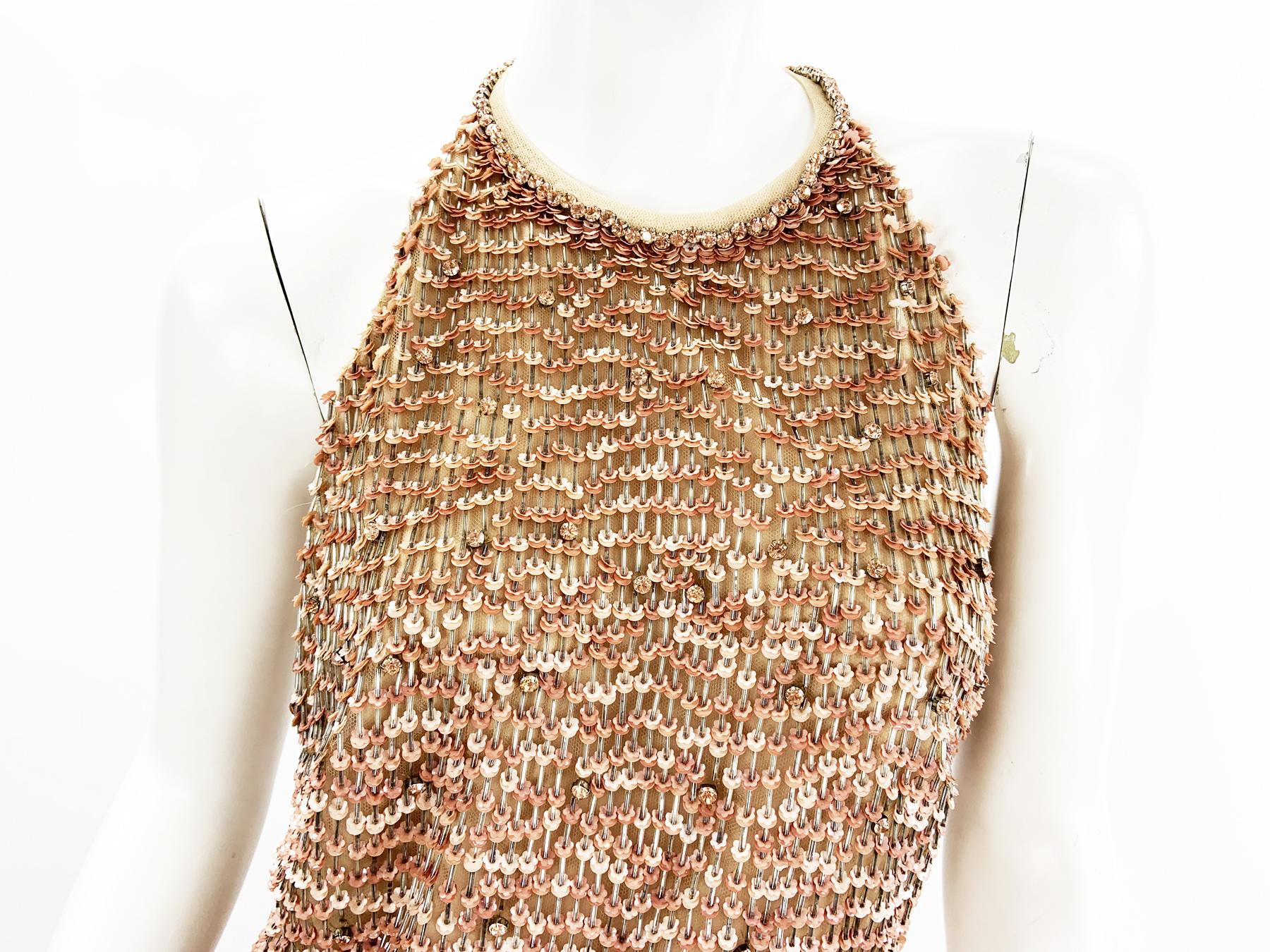 NWT Vintage Valentino Fully Beaded Blush Pink Open Back Cocktail Dress It 40 en vente 1