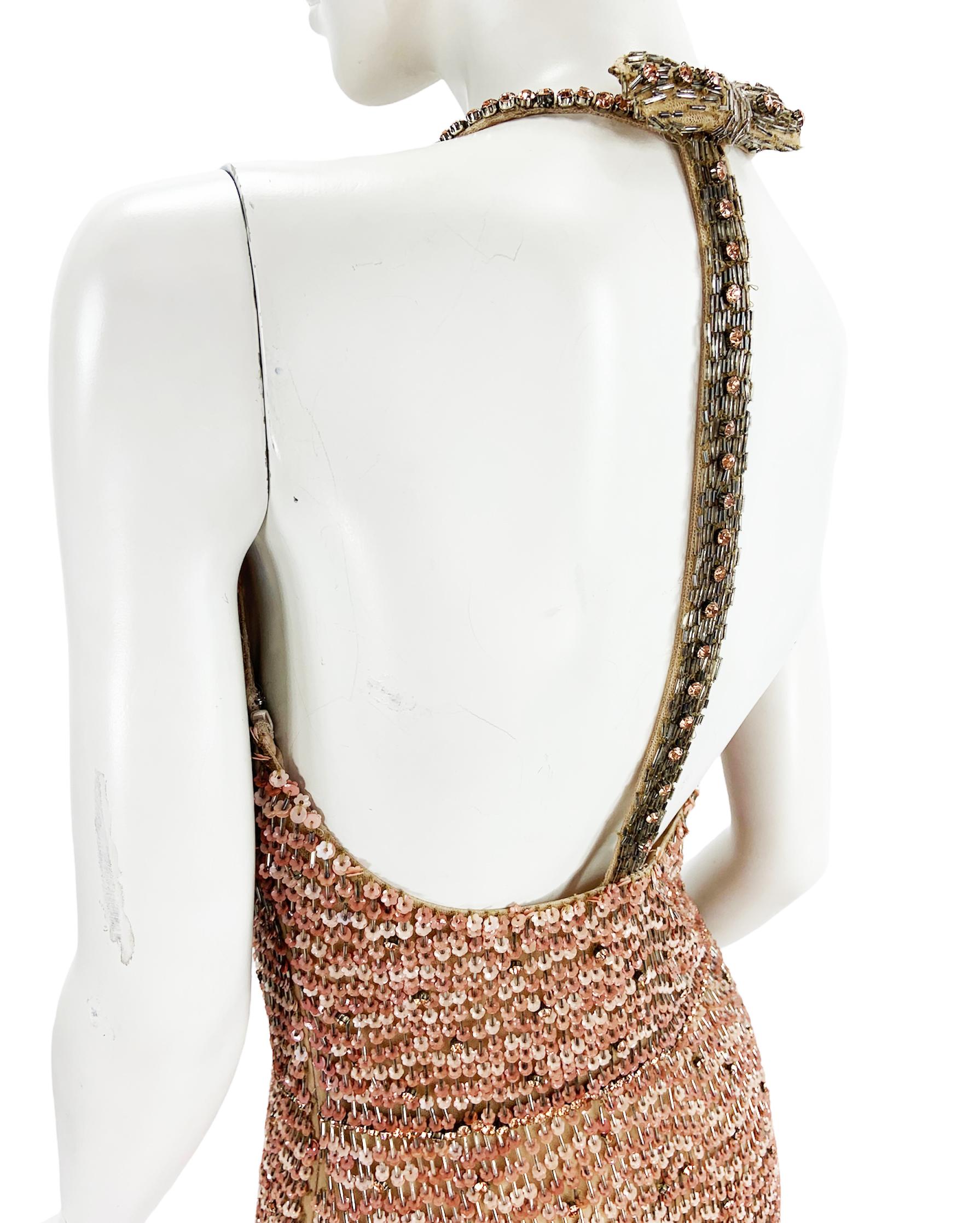 Women's NWT Vintage Valentino Fully Beaded Blush Pink Open Back Cocktail Dress It 40 For Sale