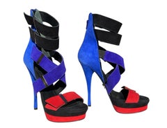 NWT Vintage VERSACE SS 2010 Color-Block Suede Platform Sandals Italian 39 US 9