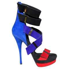 NWT Vintage VERSACE SS 2010 Color-Block Suede Platform Sandals Italian 39 US 9
