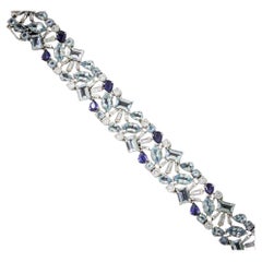 NWT White Gold Gorgeous Glittering 33ct Sapphire and Aquamarine Diamond Bracelet