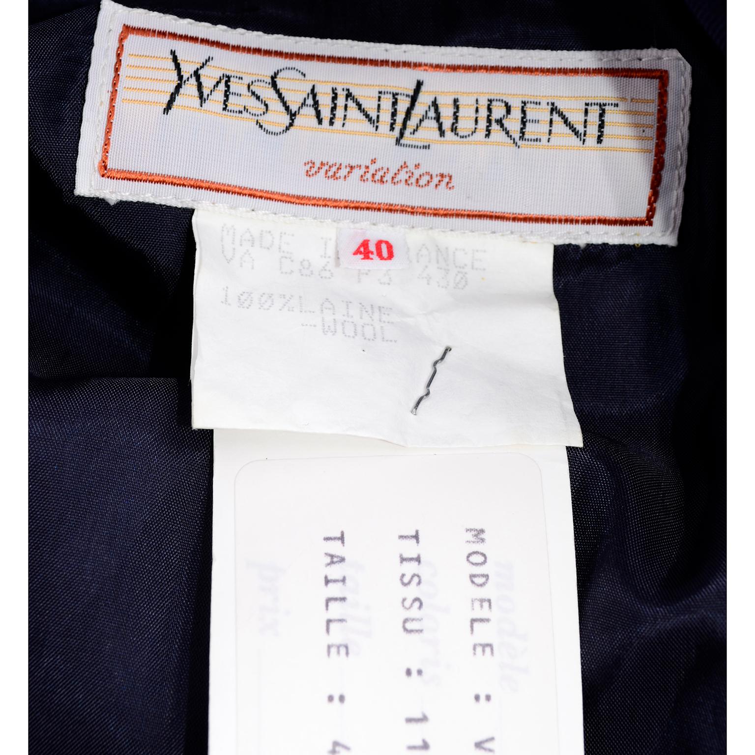 Deadstock Yves Saint Laurent YSL Vintage 1980s Navy Blue Jacket W/ Epaulettes 40 4