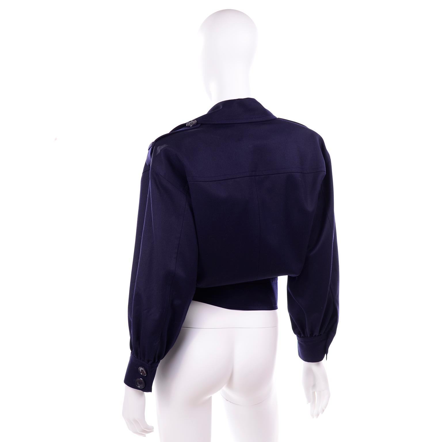 Women's Deadstock Yves Saint Laurent YSL Vintage 1980s Navy Blue Jacket W/ Epaulettes 40