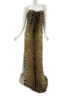 NWT Yves Saint Laurent 2012 Collection Silk Leopard Print Corset Maxi Dress Fr40