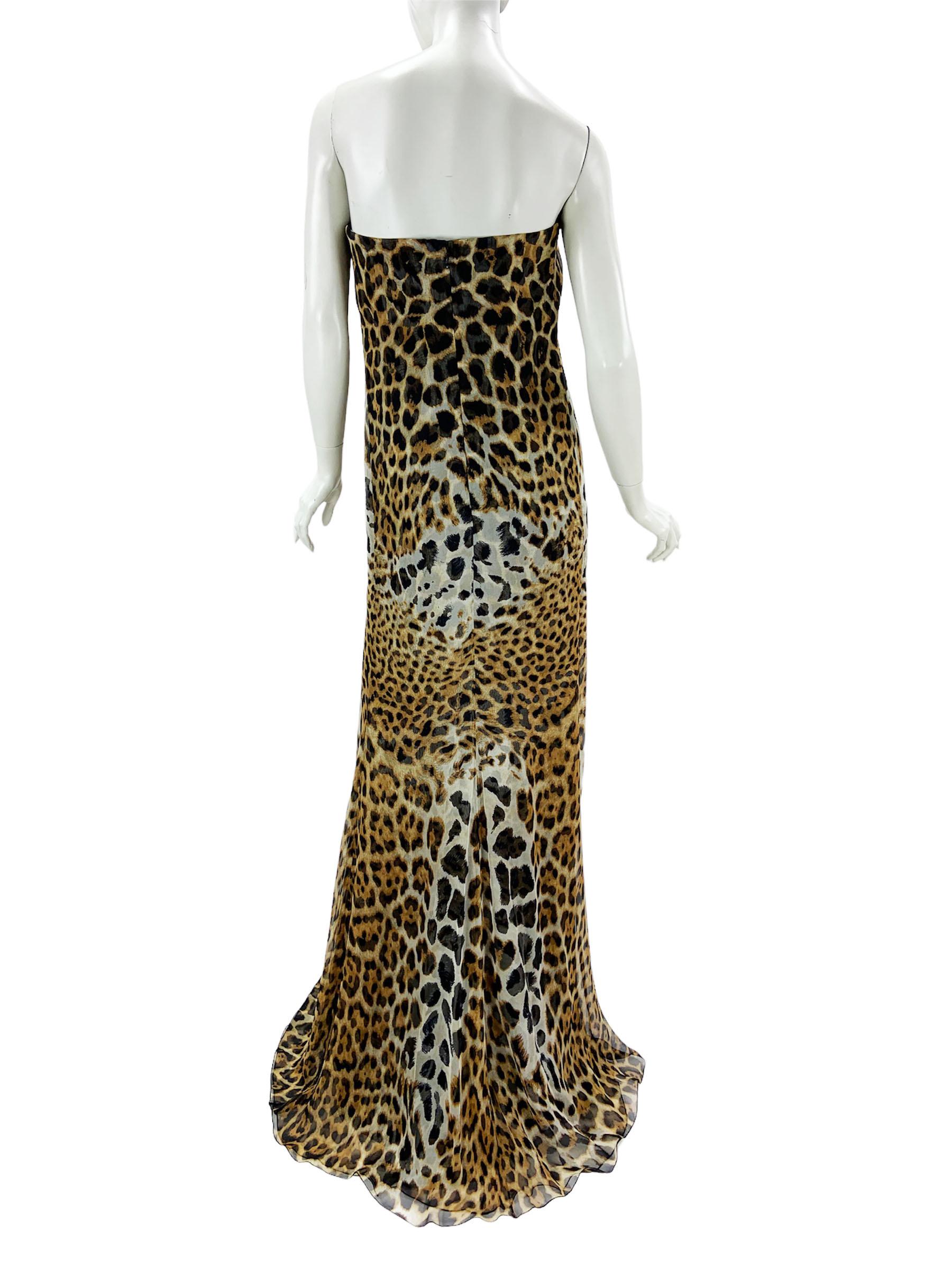 NWT Yves Saint Laurent 2012 Collection Silk Leopard Print Corset Maxi Dress Fr40 In New Condition For Sale In Montgomery, TX