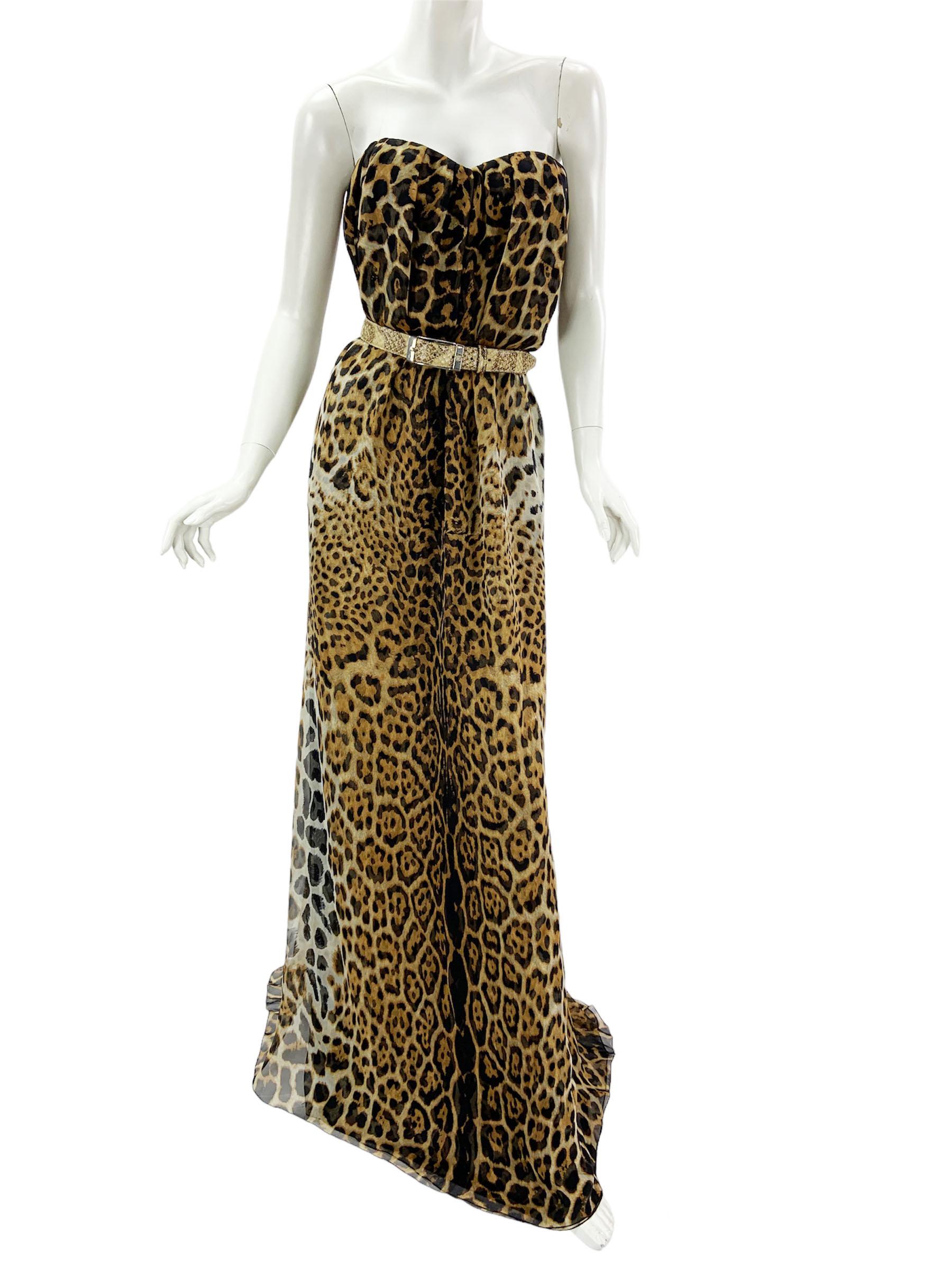 NWT Yves Saint Laurent 2012 Collection Silk Leopard Print Corset Maxi Dress Fr40 For Sale 1