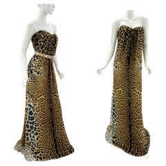 NWT Yves Saint Laurent 2012 Collection Silk Leopard Print Corset Maxi Dress Fr40