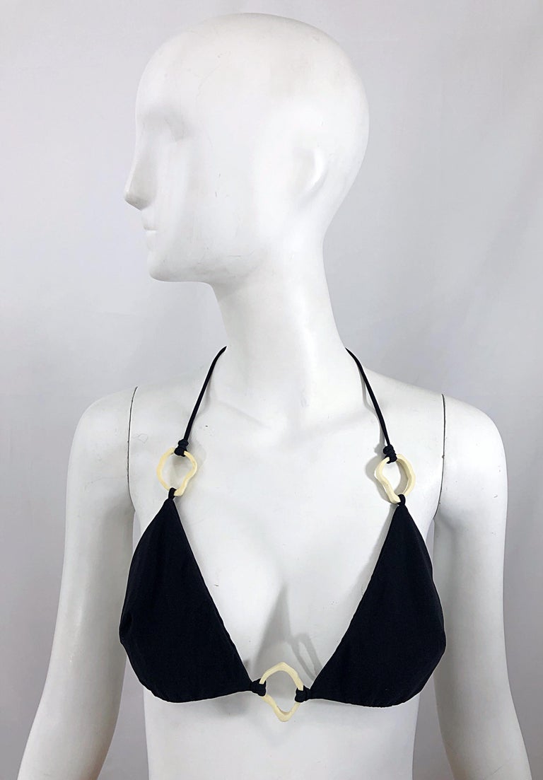 NWT Yves Saint Laurent Tom Ford YSL Size Large Black String Halter Bikini  Top For Sale at 1stDibs