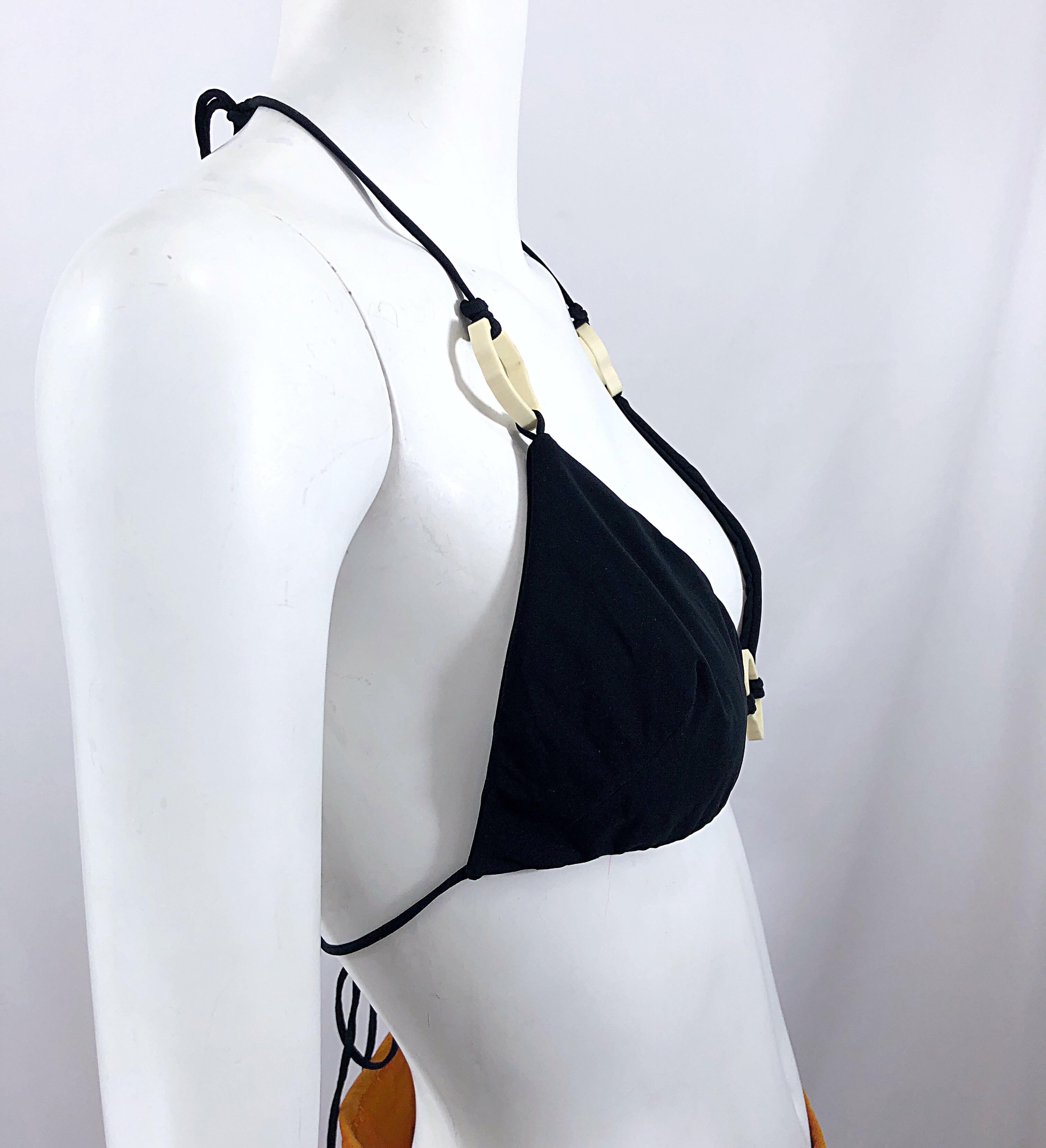 Women's NWT Yves Saint Laurent Tom Ford YSL Size Large Black String Halter Bikini Top For Sale