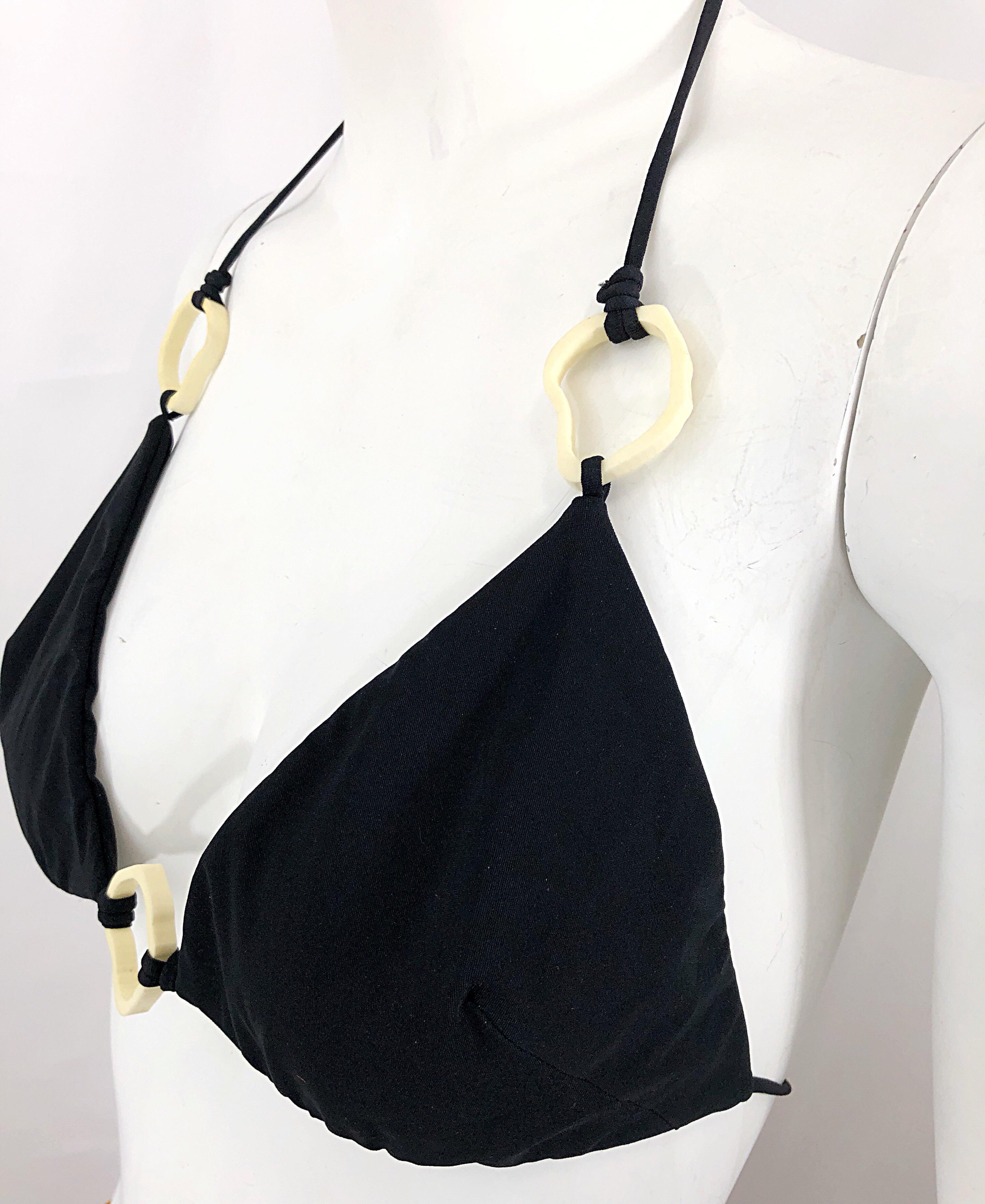 NWT Yves Saint Laurent Tom Ford YSL Size Large Black String Halter Bikini Top For Sale 1