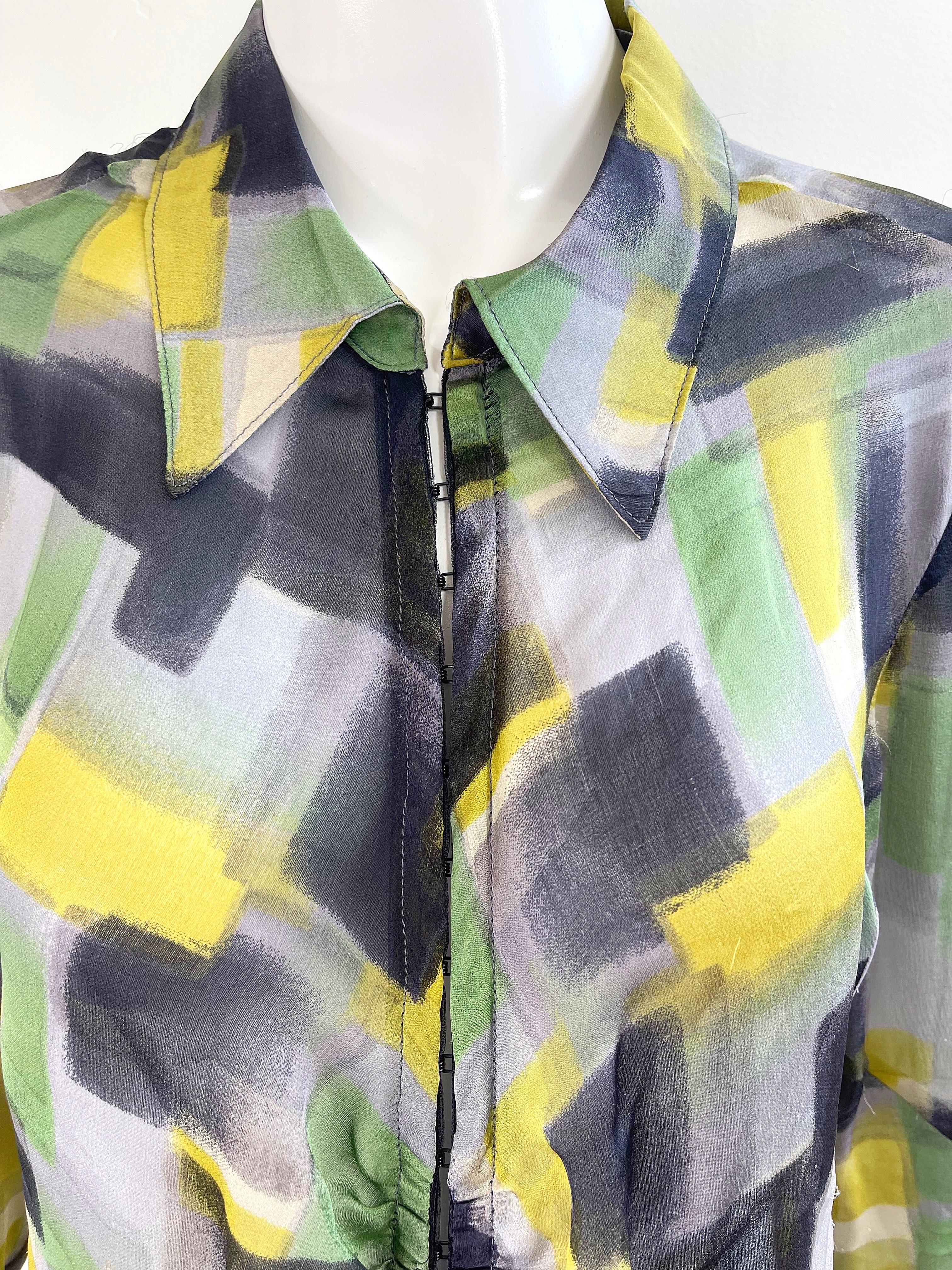 NWT Zenobia Saks 5th Avenue Size 12 Sheer Silk Chiffon Abstract Print Blouse Top For Sale 6