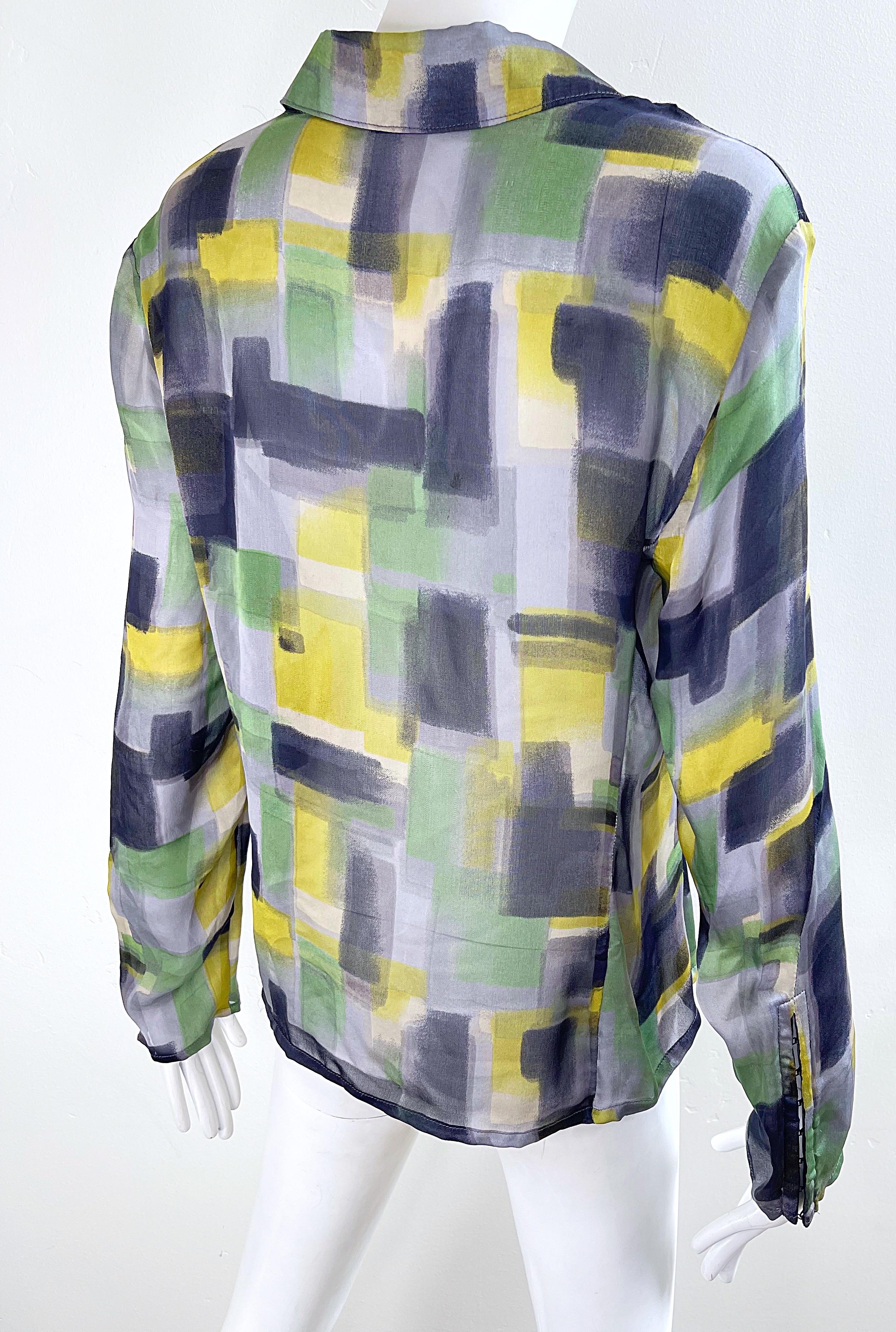 NWT Zenobia Saks 5th Avenue Size 12 Sheer Silk Chiffon Abstract Print Blouse Top For Sale 9