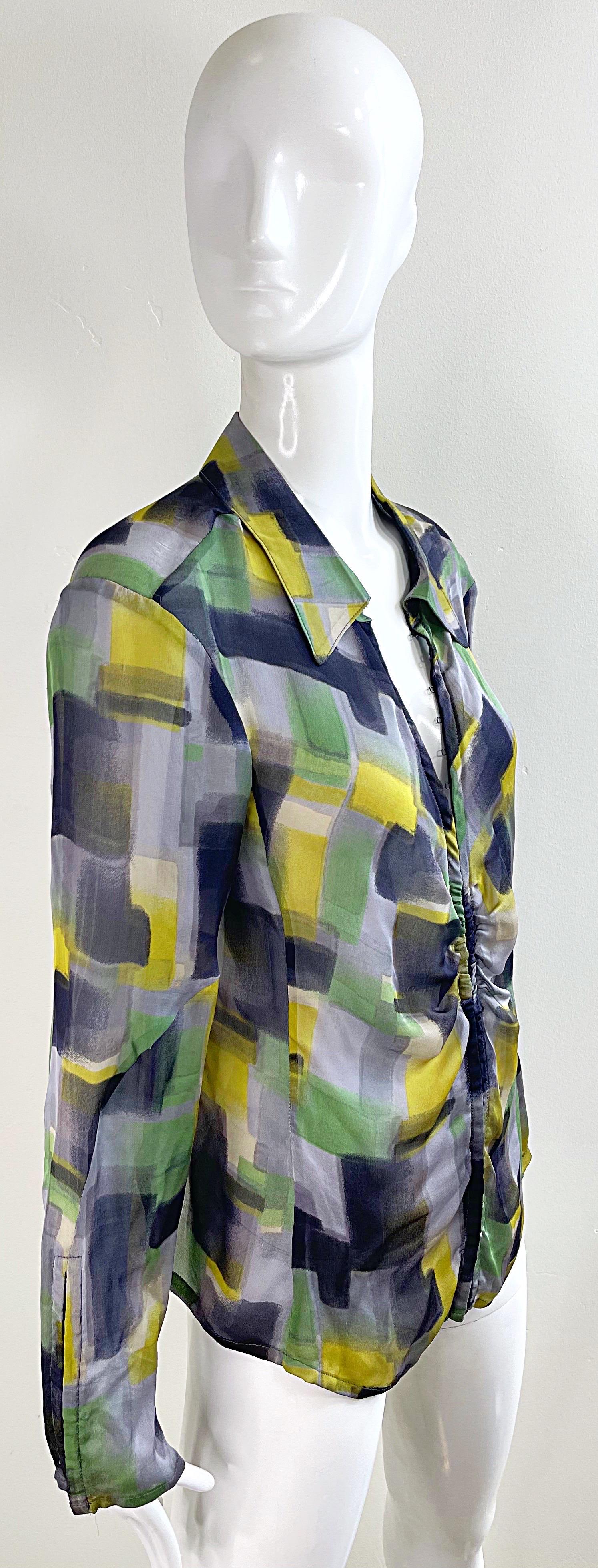 NWT Zenobia Saks 5th Avenue Size 12 Sheer Silk Chiffon Abstract Print Blouse Top For Sale 11