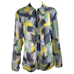 NWT Zenobia Saks 5th Avenue Size 12 Sheer Silk Chiffon Abstract Print Blouse Top