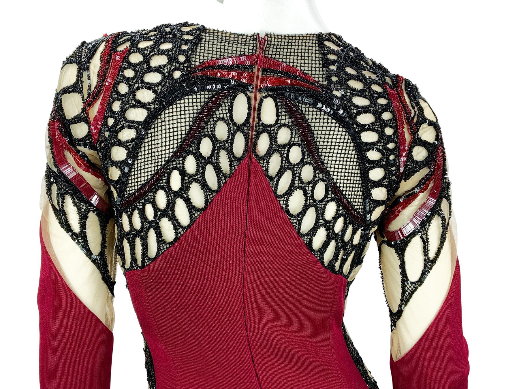 NWT Zuhair Murad Burgundy Butterfly Beaded Illusion Luxury Evening Dress It 40 For Sale 5