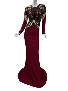 NWT Zuhair Murad Borgoña Mariposa Cuentas Ilusión Vestido de noche de lujo It 40