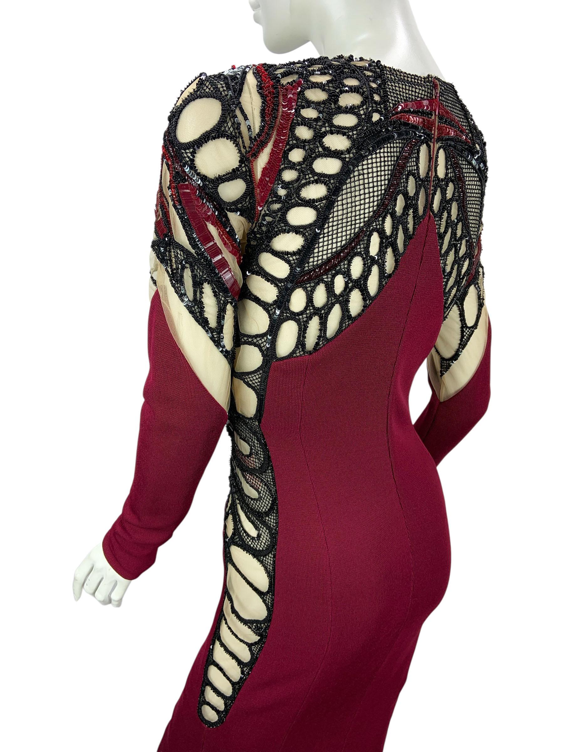 NWT Zuhair Murad Burgundy Butterfly Beaded Illusion Luxury Evening Dress It 40 For Sale 4