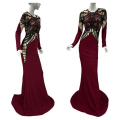 NWT Zuhair Murad Burgundy Butterfly Beaded Illusion Luxury Evening Dress It 40