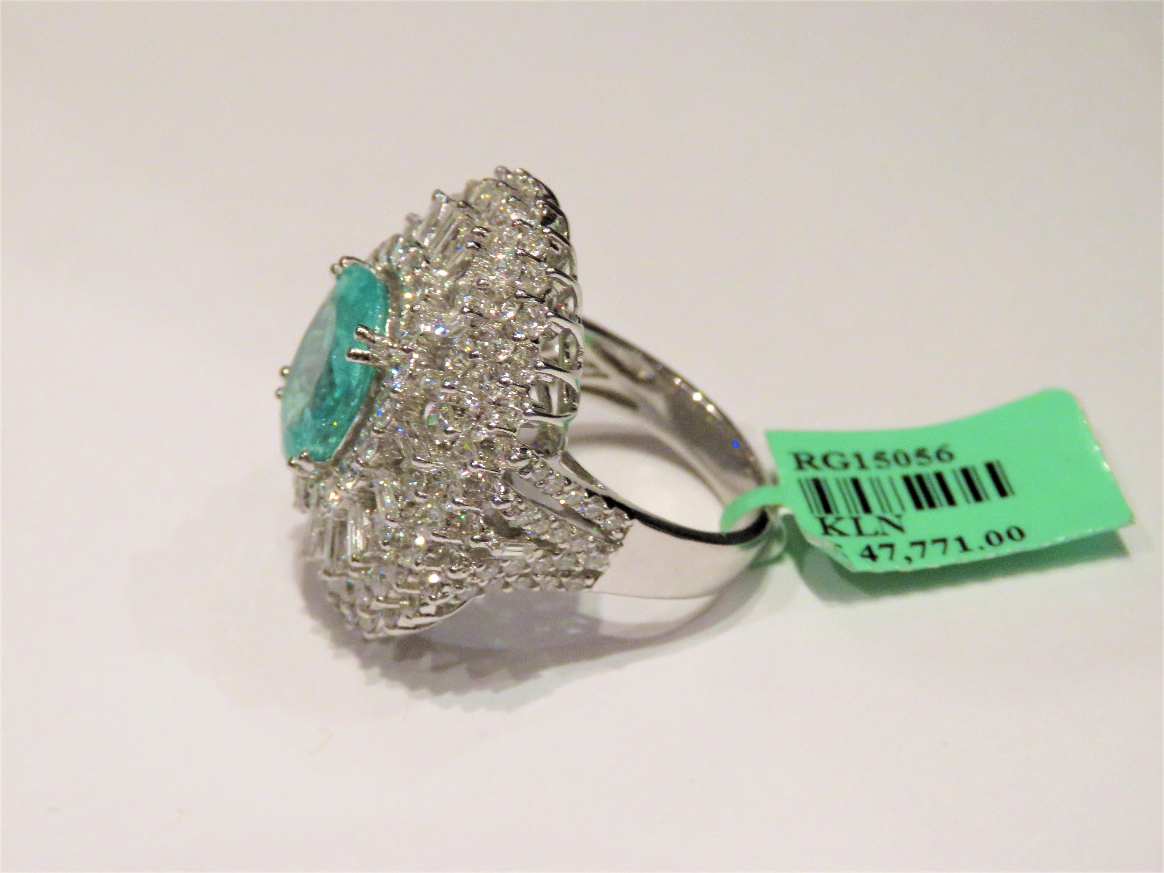 NEU $48K 18KT Seltener exquisite zertifizierter Lrg Fancy Glittering Paraiba Diamantring (Gemischter Schliff) im Angebot