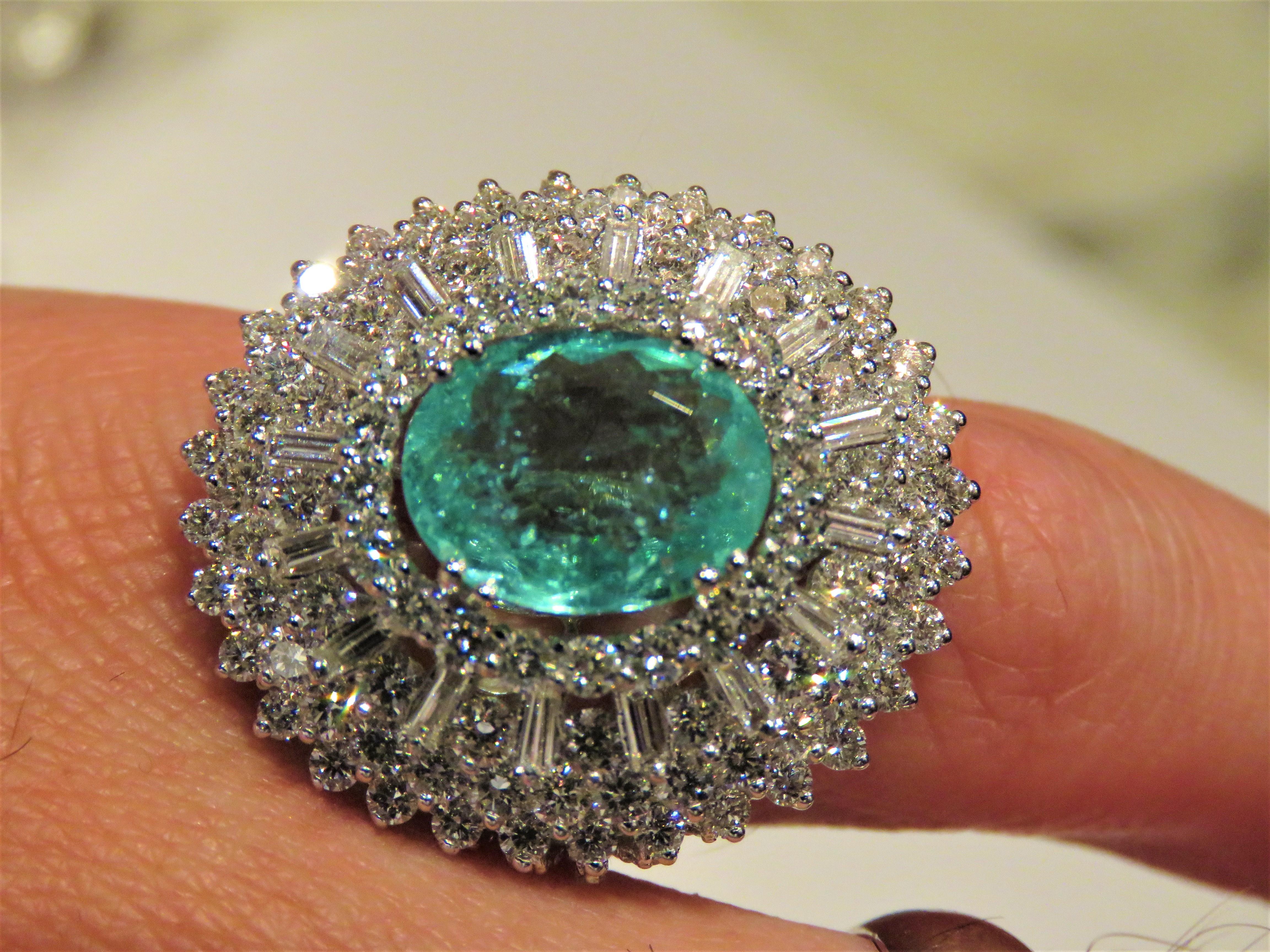 Women's NWT $48K 18KT Rare Exquisite Certified Lrg Fancy Glittering Paraiba Diamond Ring For Sale