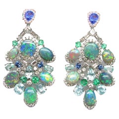 NWT$72, 500 18KT Gold Rare Black Opal Paraiba Diamond and Blue Sapphire Earrings