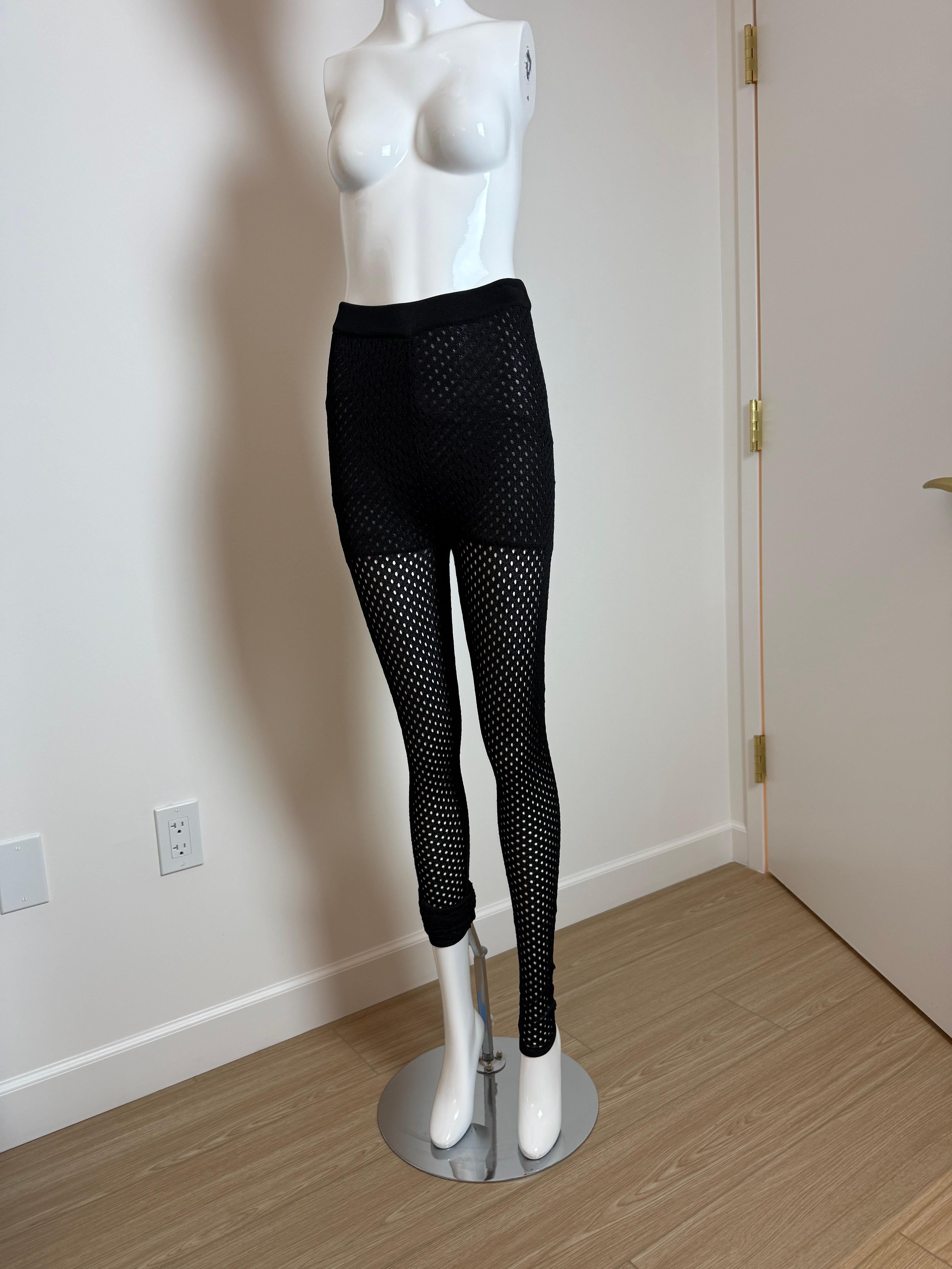 Donna collant/leggings a rete neri da passerella vintage GIANFRANCO FERRE 1995 nwt