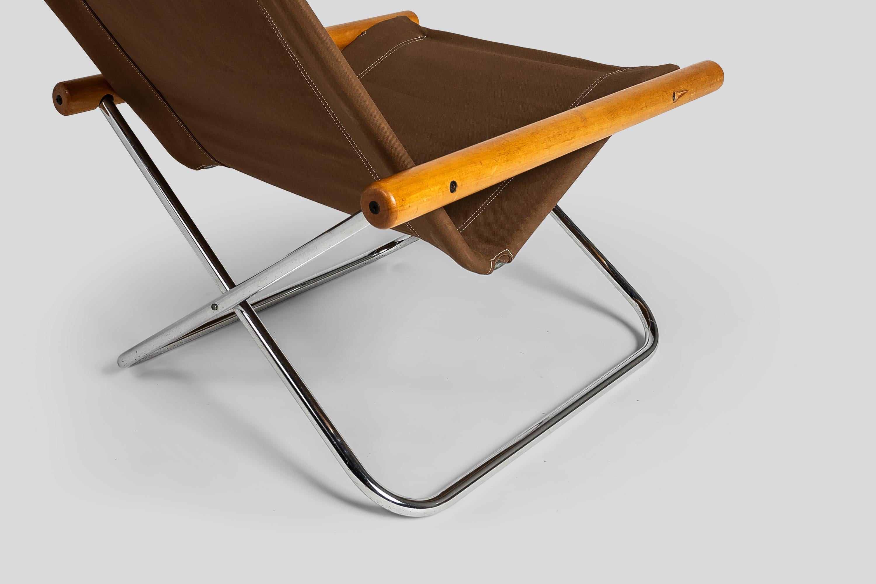 International Style Mid Century NY Folding Lounge Chair and Ottoman by Takeshi Nii, Japan, c. 1950's For Sale