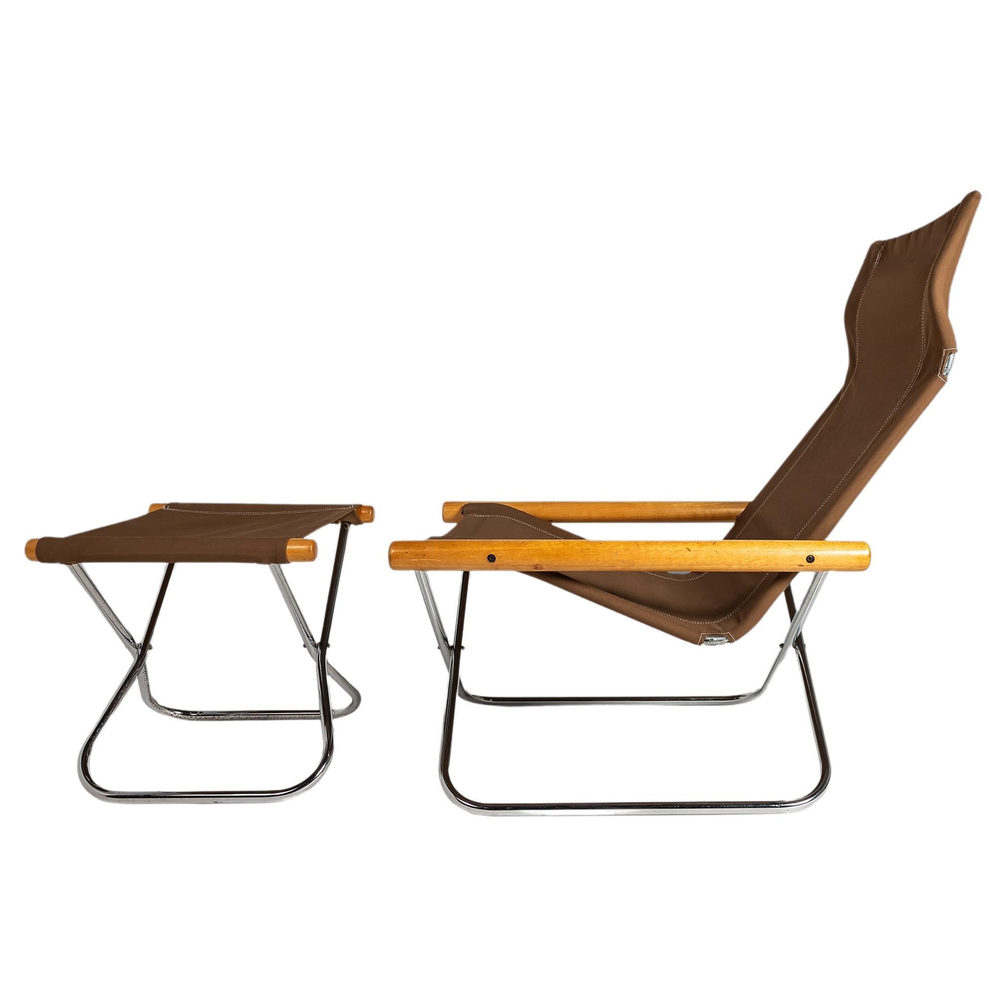 NY Folding Lounge Chair and Ottoman by Takeshi Nii, Japan, c. 1950's For Sale