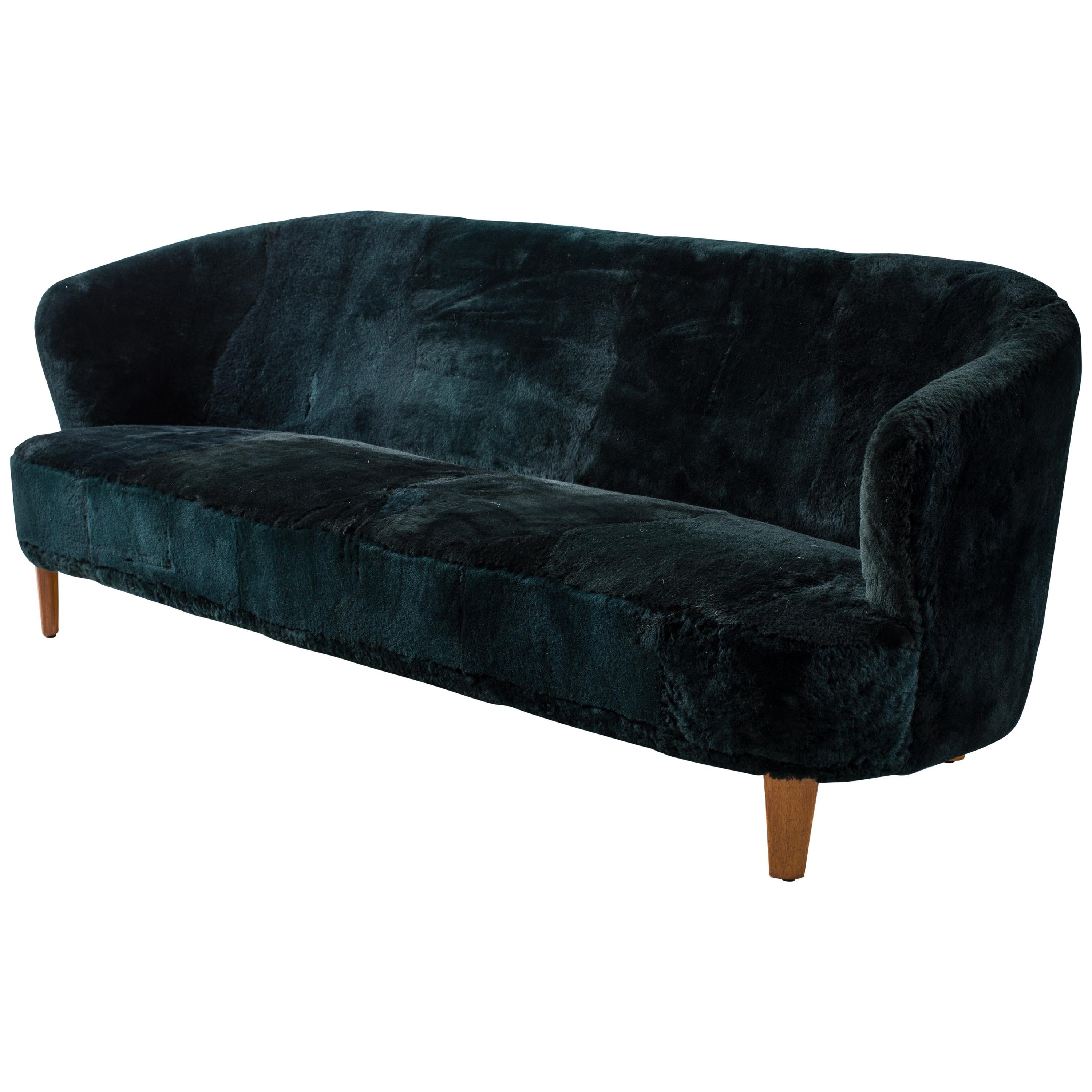 NYA "Berlin" Sofa by Carl Malmsten, Shearling Upholstery