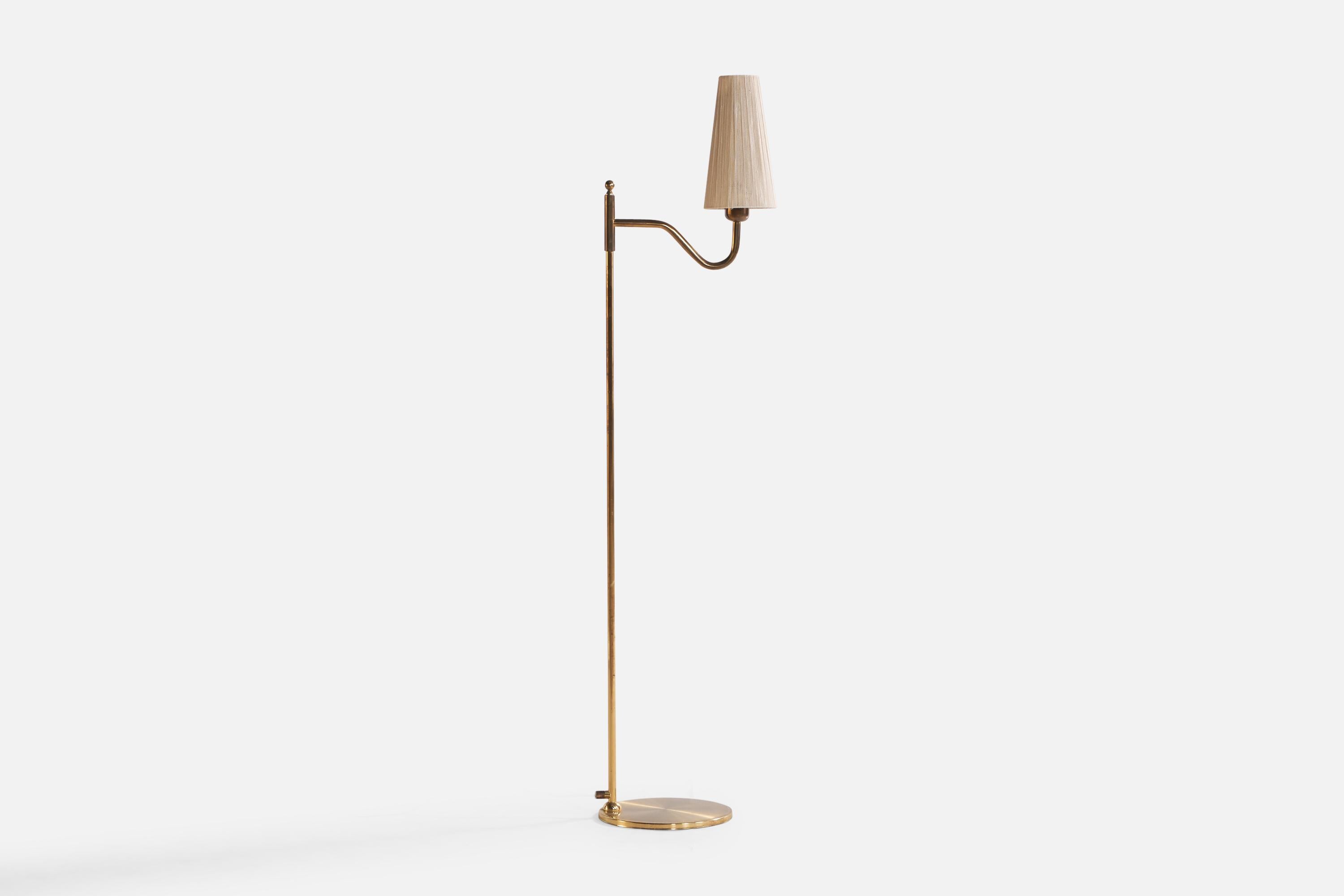 Nya Öia, Floor Lamp, Brass, Fabric, Sweden, 1970s For Sale 1