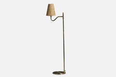 Nya Öia, Floor Lamp, Brass, Rattan, Sweden, 1970s