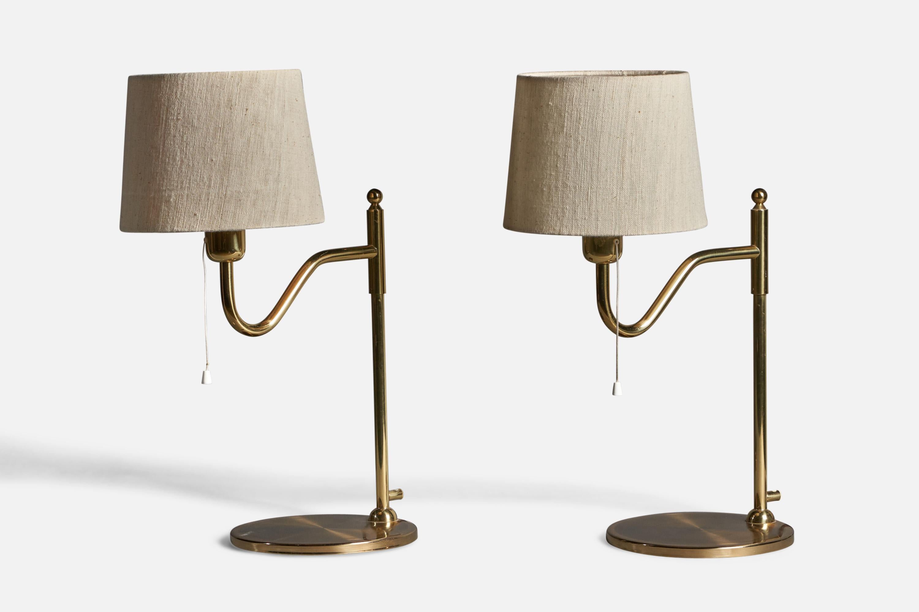 Modern Nya Öia, Table Lamps, Brass, Fabric, Sweden, 1970s For Sale