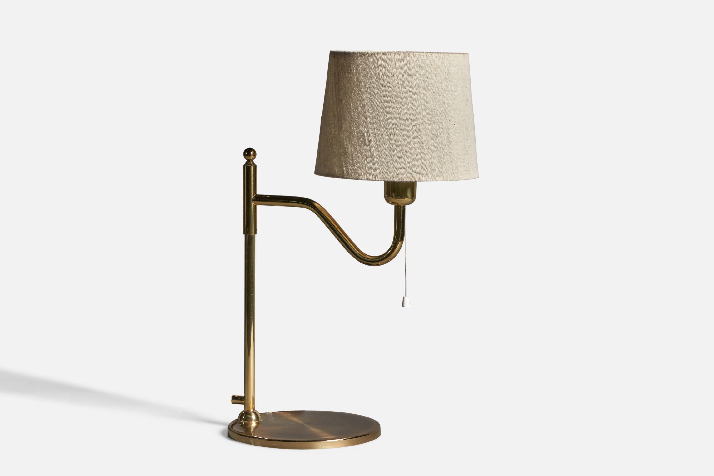 Swedish Nya Öia, Table Lamps, Brass, Fabric, Sweden, 1970s For Sale