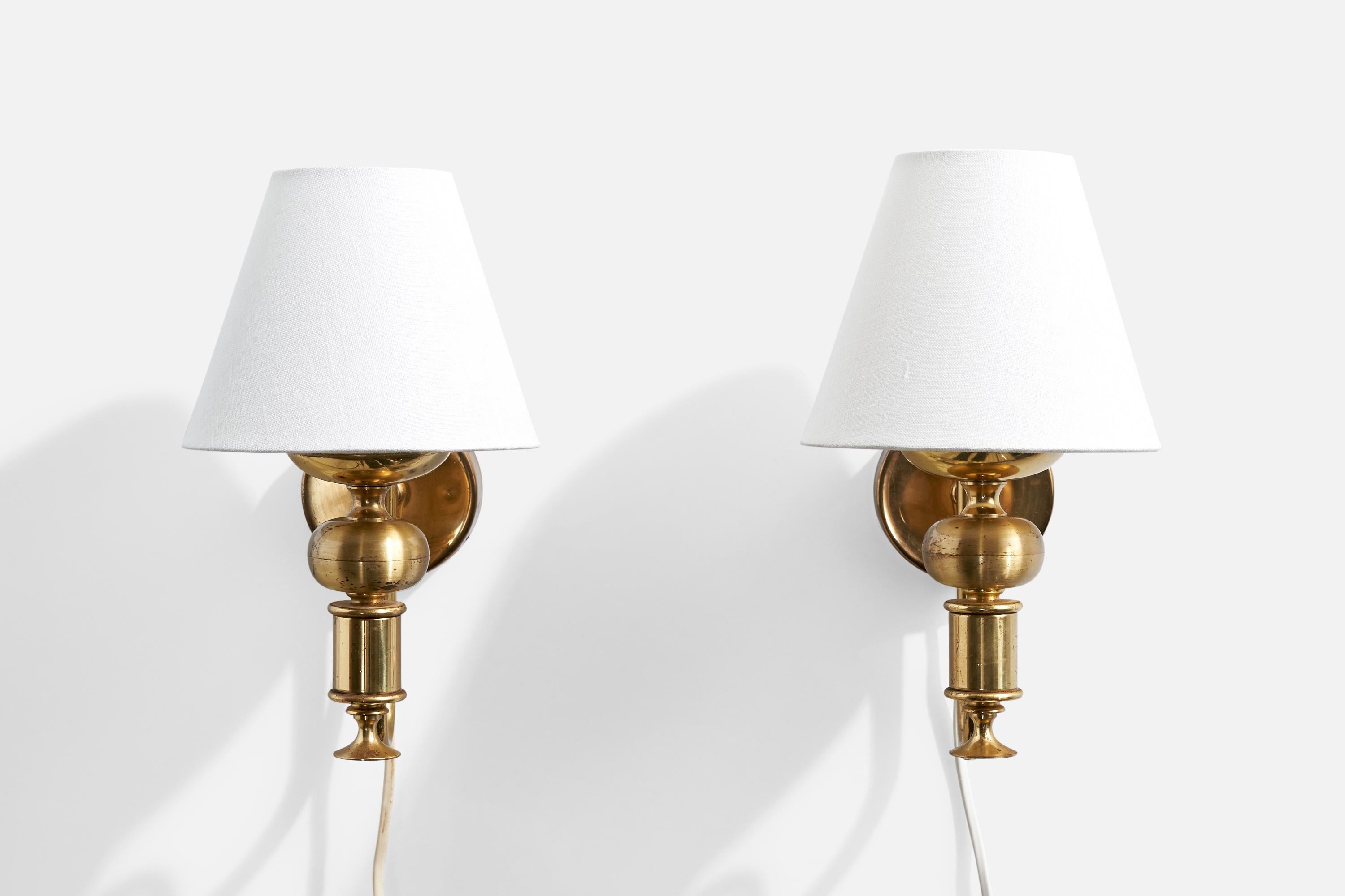 Swedish Nya Öia, Wall Lights, Brass, Fabric, Sweden, 1970s