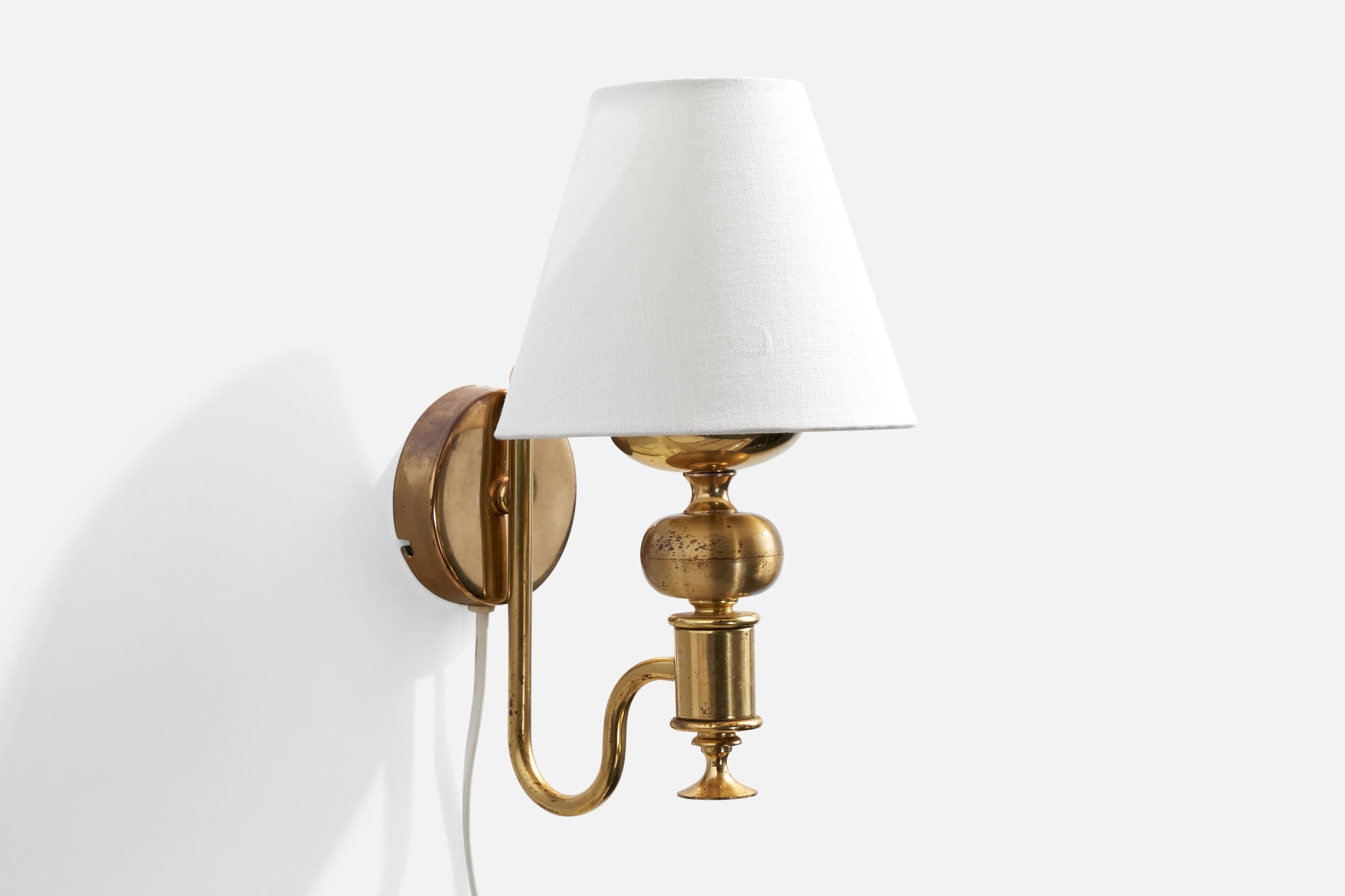 Nya Öia, Wall Lights, Brass, Fabric, Sweden, 1970s In Good Condition In High Point, NC