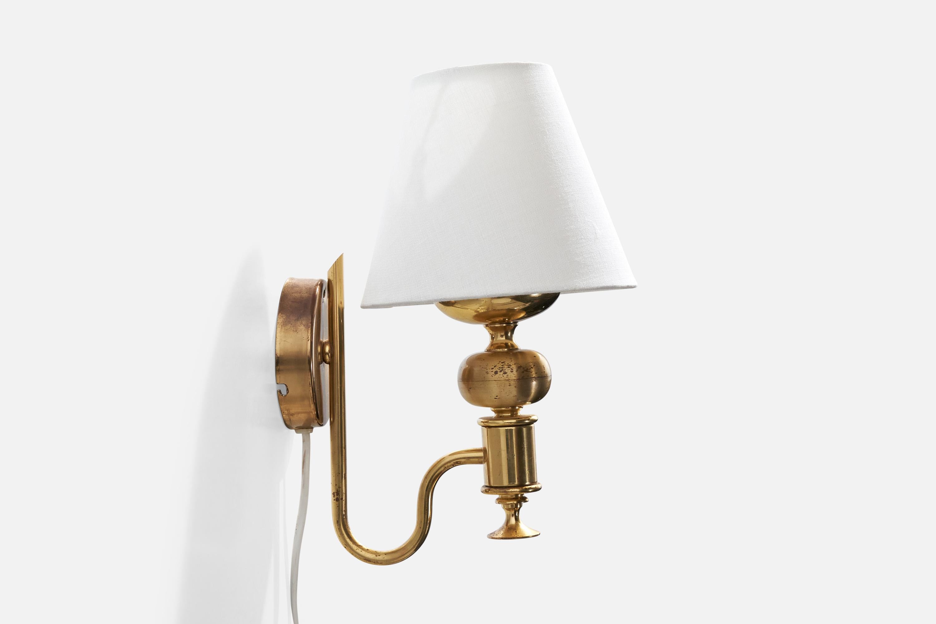 Late 20th Century Nya Öia, Wall Lights, Brass, Fabric, Sweden, 1970s