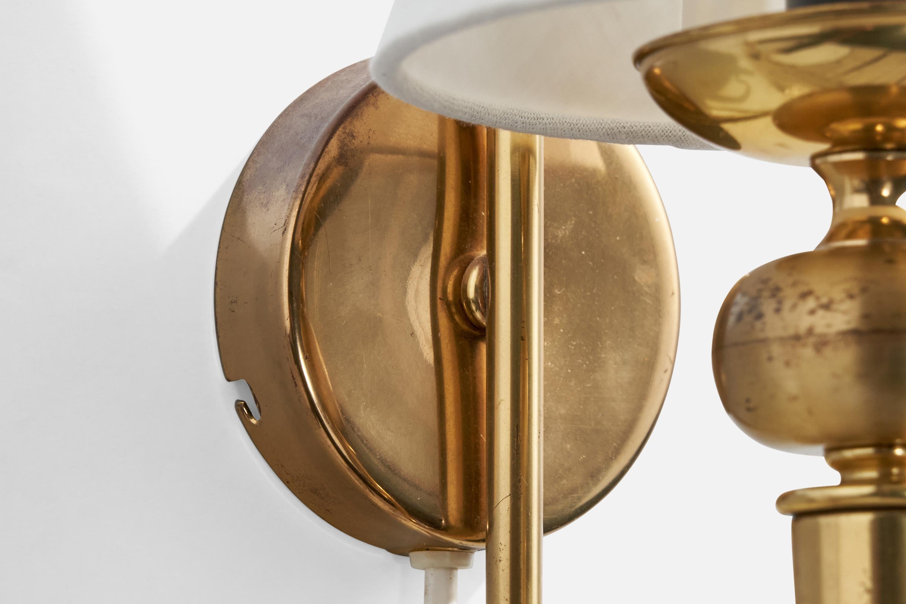 Nya Öia, Wall Lights, Brass, Fabric, Sweden, 1970s 1