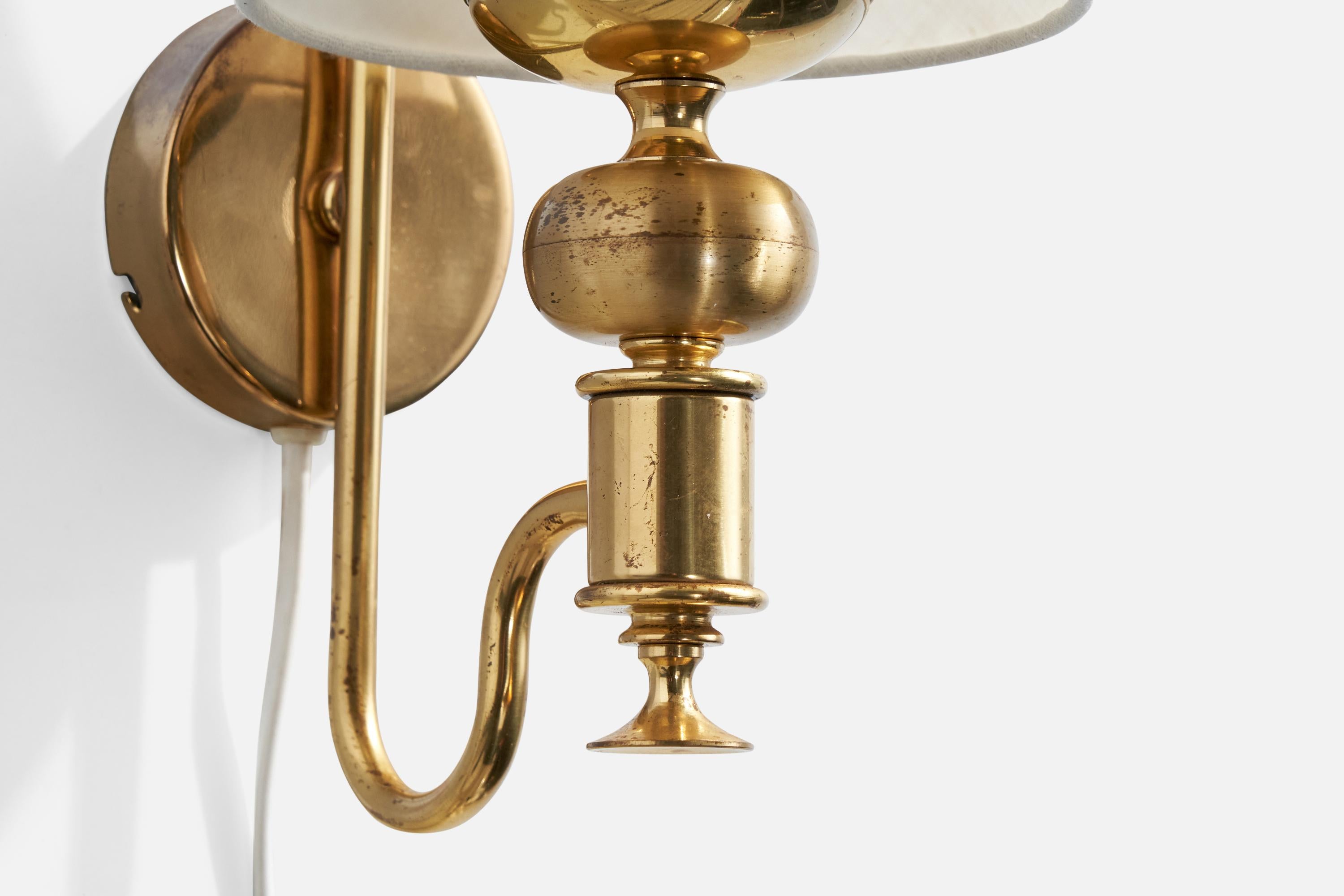 Nya Öia, Wall Lights, Brass, Fabric, Sweden, 1970s 2