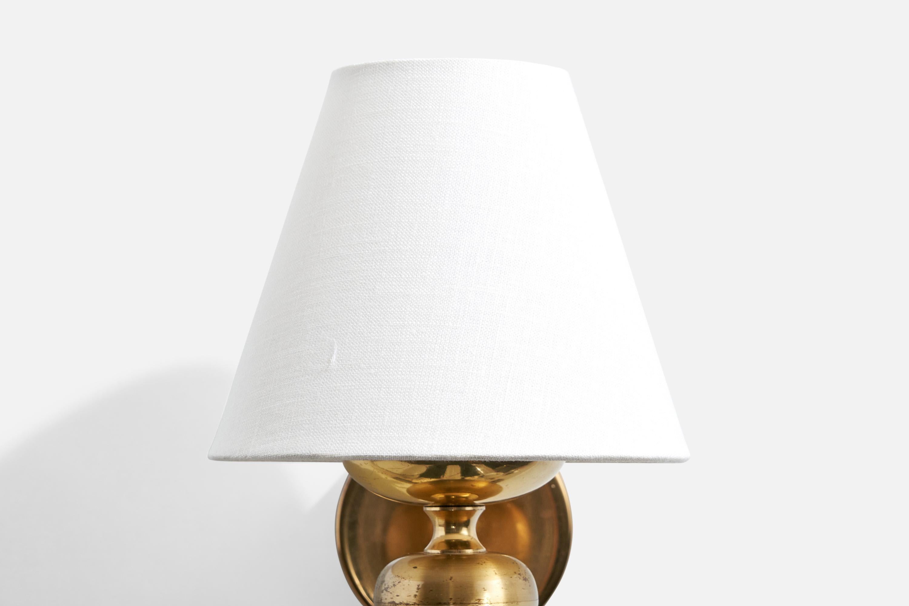 Nya Öia, Wall Lights, Brass, Fabric, Sweden, 1970s 3