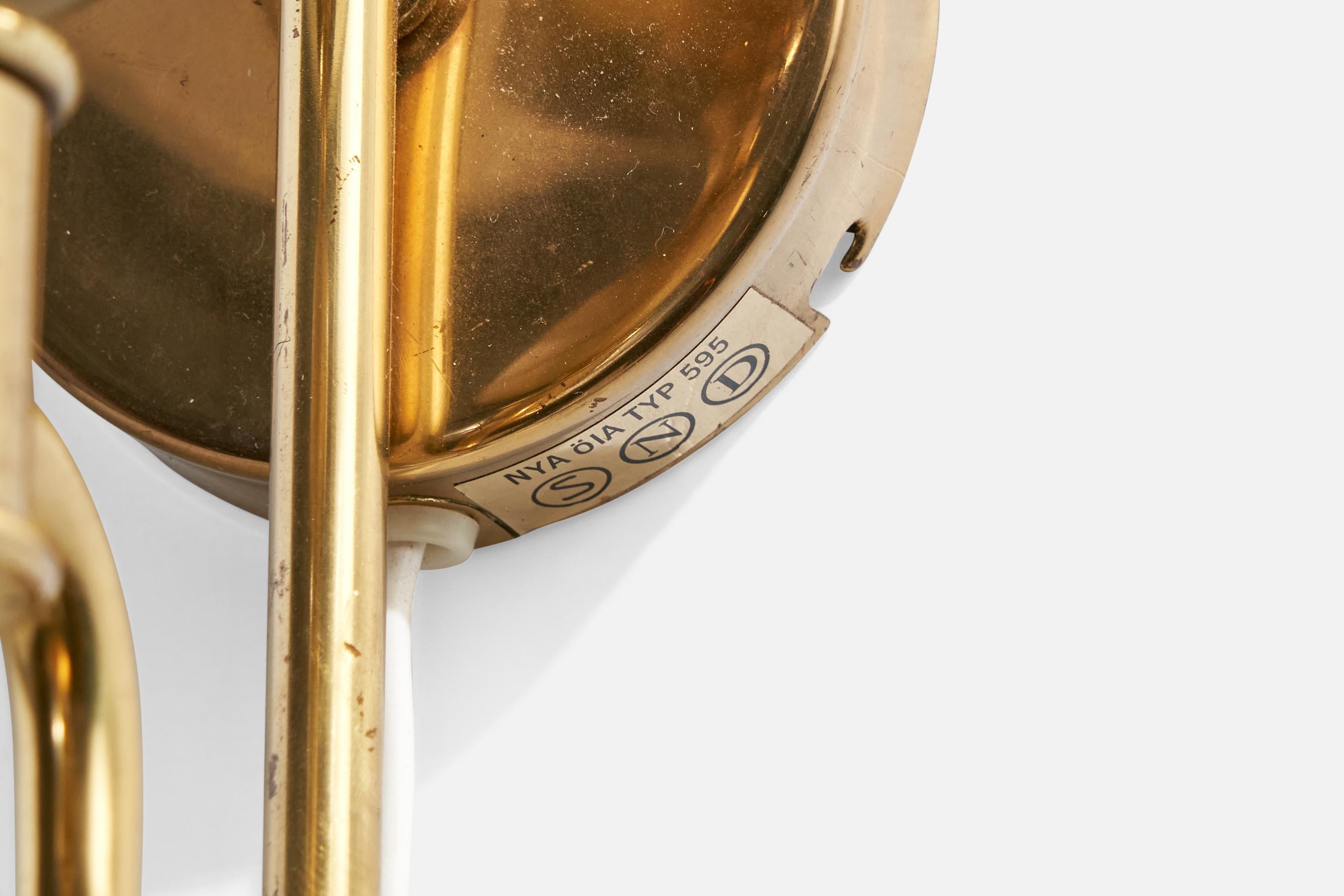 Nya Öia, Wall Lights, Brass, Fabric, Sweden, 1970s 4