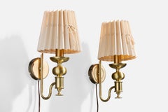 Nya Öia, Wall Lights, Brass, Fabric, Sweden, 1990s