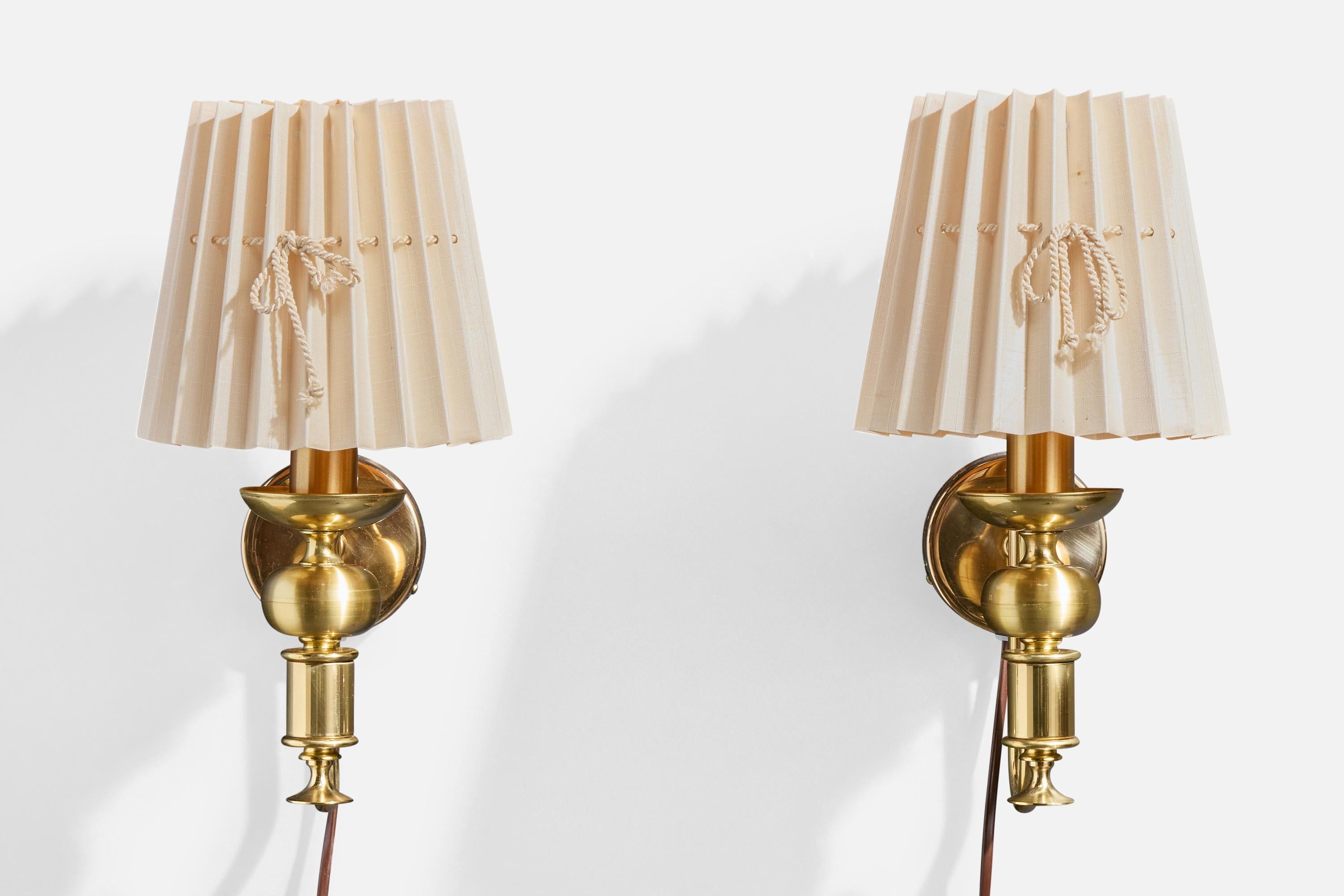 Swedish Nya Öia, Wall Lights, Brass, Fabric, Sweden, 1990s For Sale