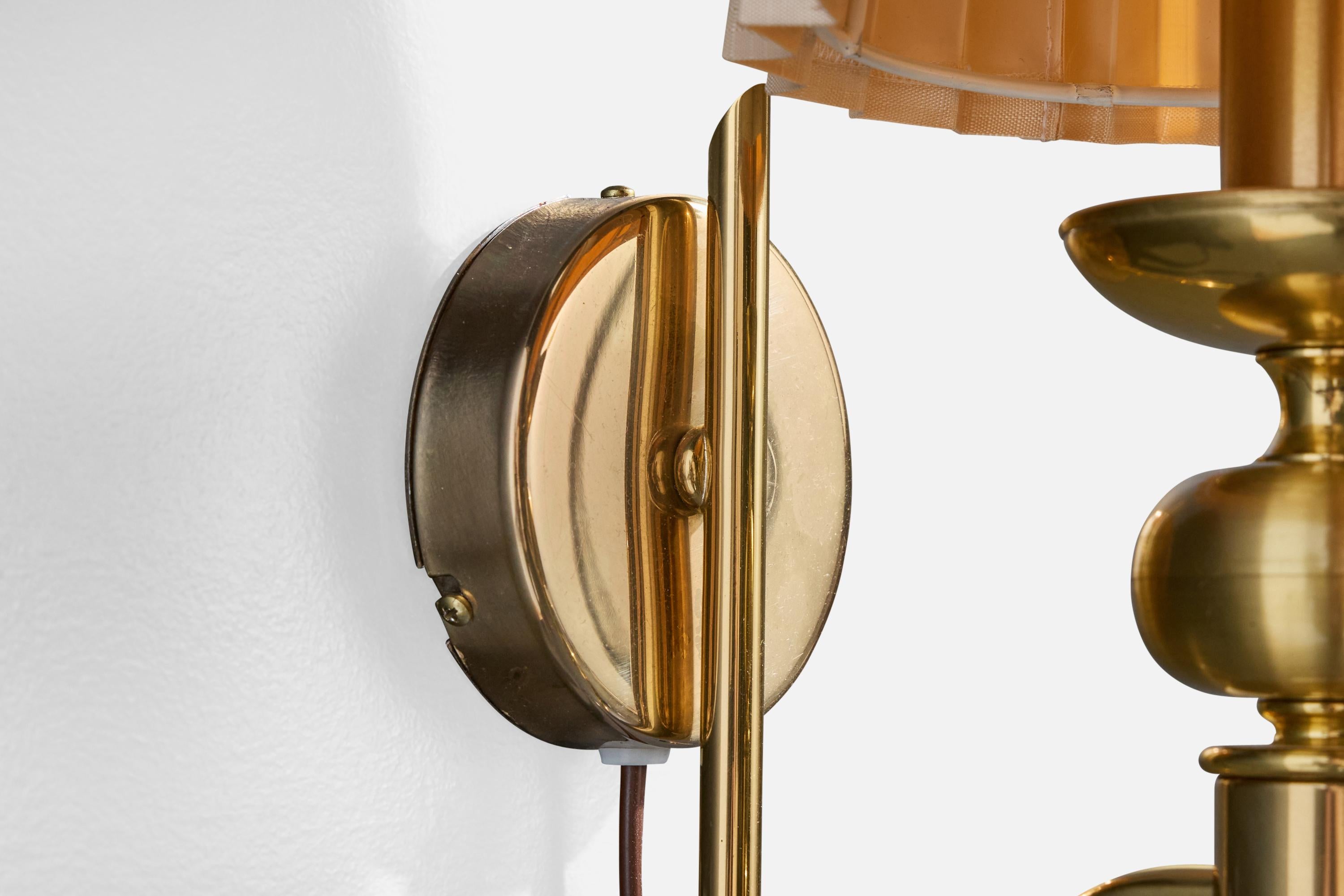 Nya Öia, Wall Lights, Brass, Fabric, Sweden, 1990s For Sale 1