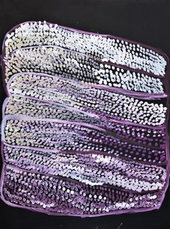 Warmurrungu, Aboriginal purple white abstract dot painting of emus and landscape