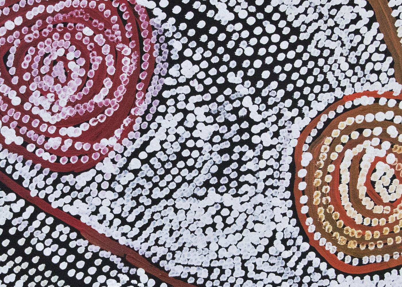 Nyarapayi Giles is an Aboriginal artist at the remote Western Australia art center, Tjarlirliri. She is considered to be one of the most highly collectible living artists and is best known for her mesmerizing concentric circles that mimic the