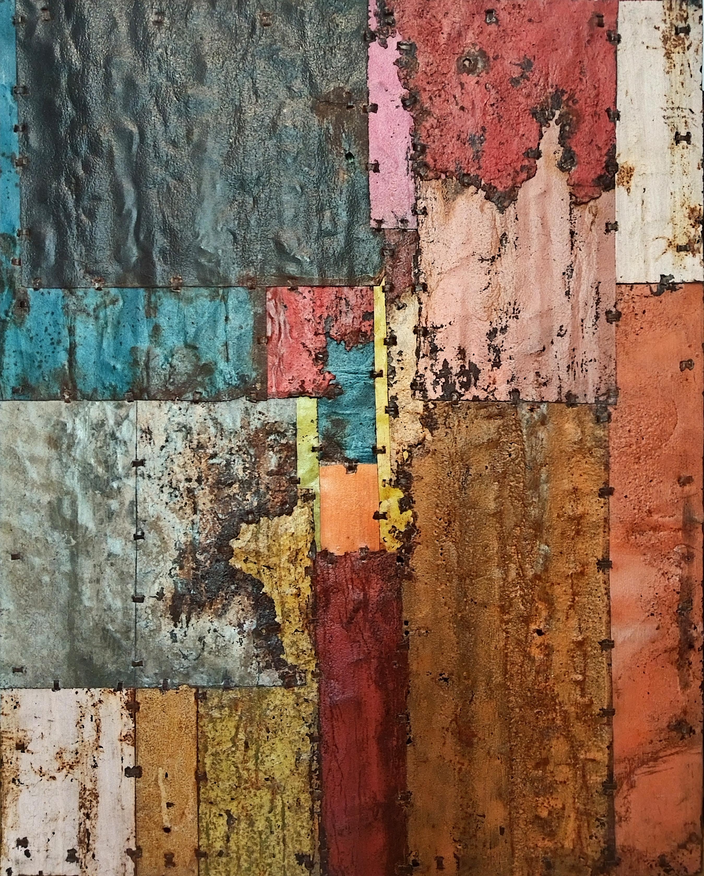 Composizione colorata in metallo arrugginito "Colori astratti