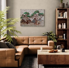 Earthy Abstract African Trees, Rusted Metal Composition "Farm Landscape Study 3"