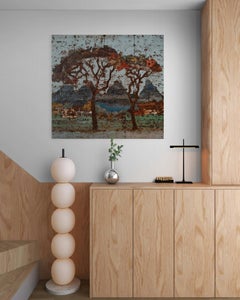 Earthy Abstract African Trees, Rusted Metal Composition "Farm Landscape Study 4"